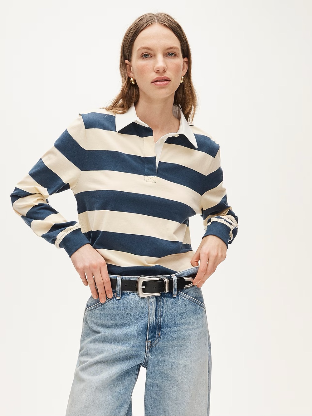 J. Crew Boyfriend jersey rugby shirt in stripe Medium Preppy 90s